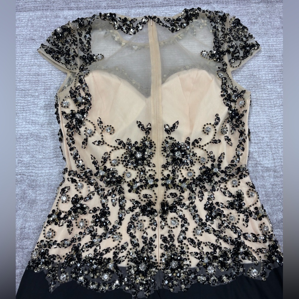 Bicici & Coty Womens Sz L Black Cream Sequin Sleeveless Maxi Evening Gown Formal - Picture 9 of 10